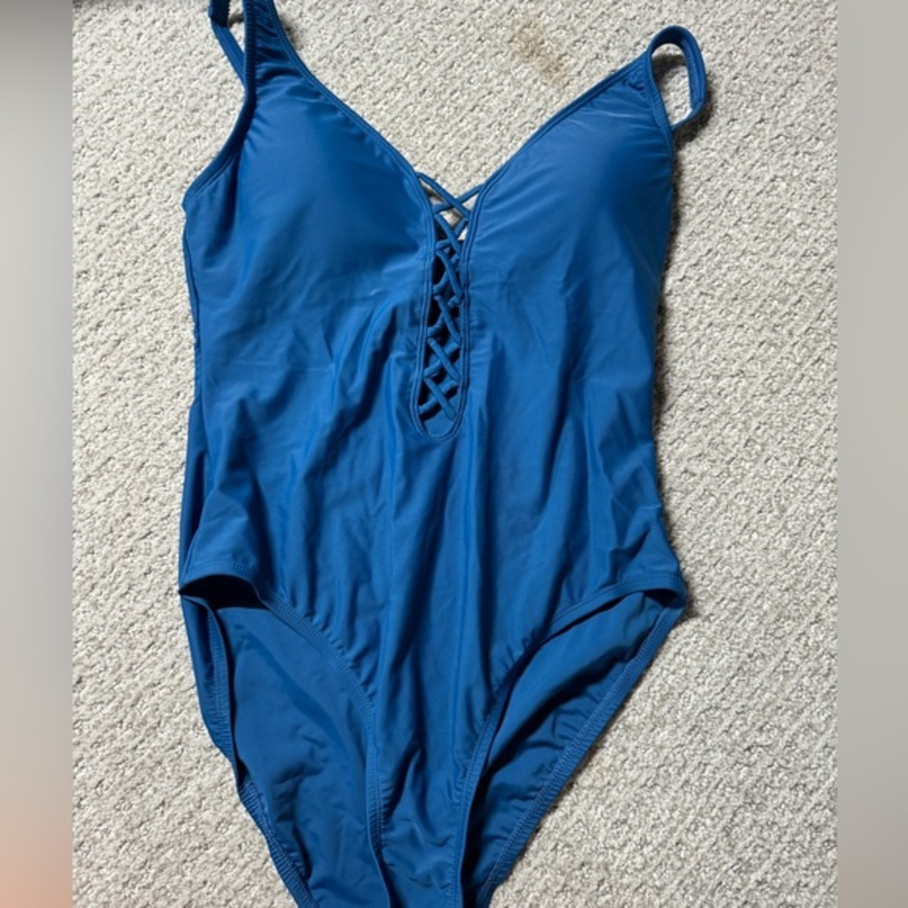 Amerex Into The Bleu Lace Front One Piece Swimsuit 10 NWT